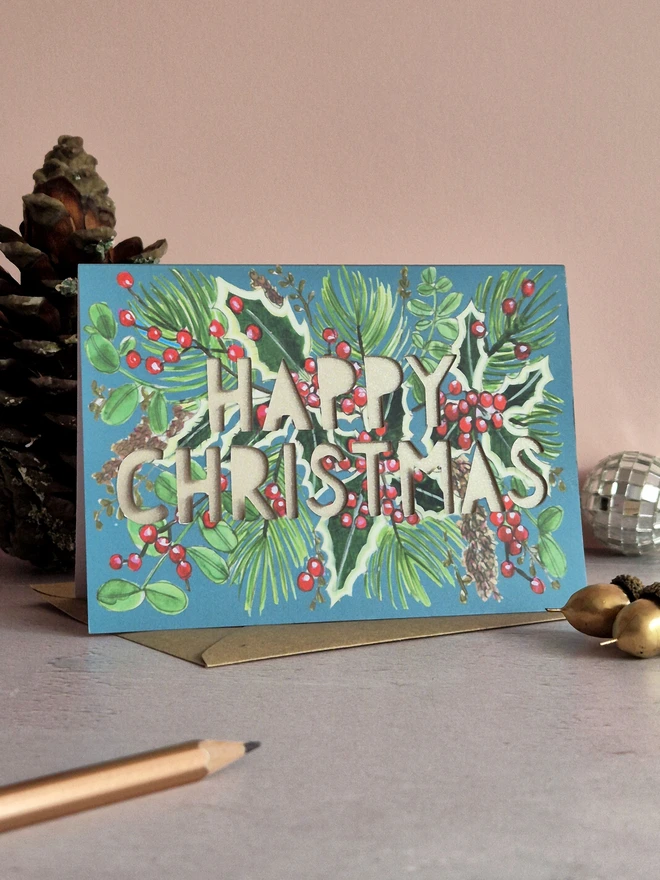 Floral Happy Christmas Card 