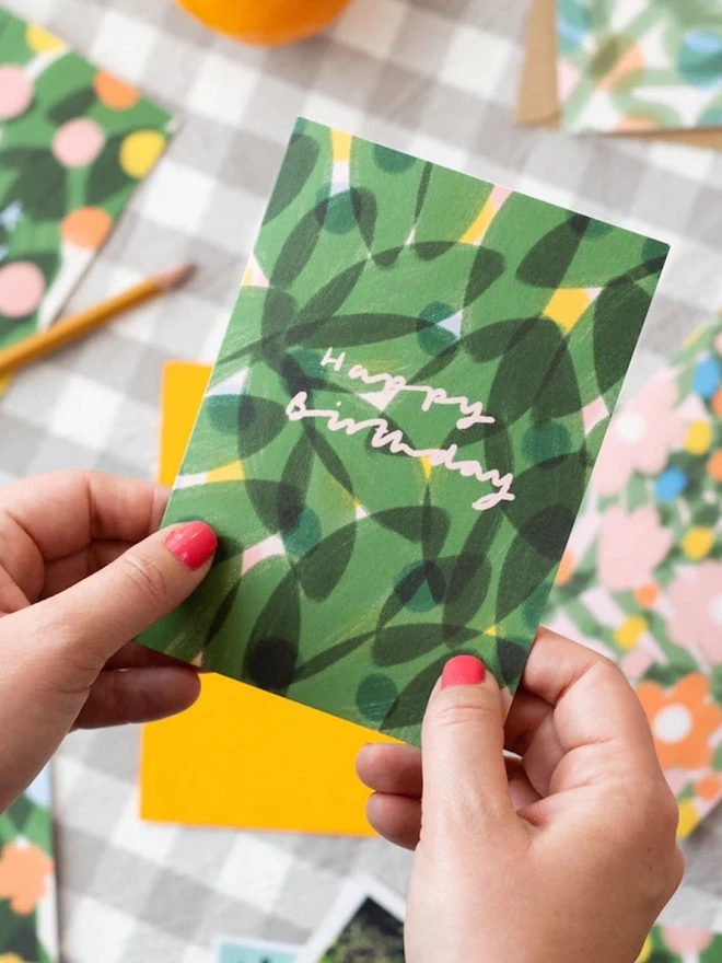 'Happy Birthday' Spots And Leaves Greeting Card