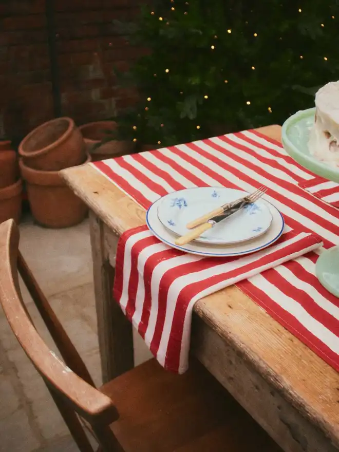 Christmas Red Stripe Table Runner and Napkin Set