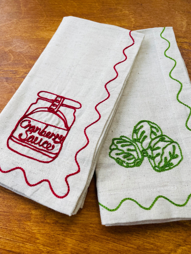 Cranberry Sauce and Brussel Sprout Napkin Pair