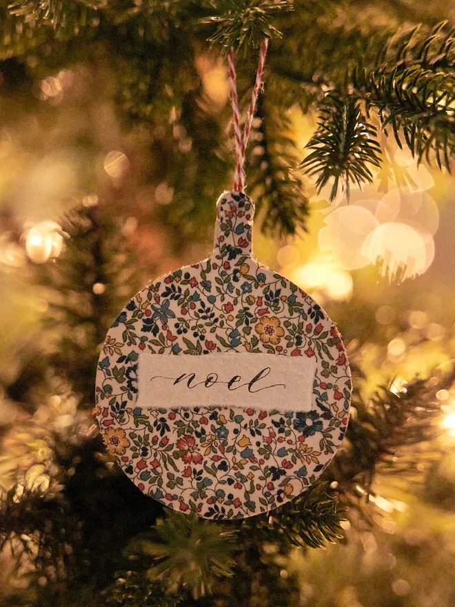 Personalised calligraphy liberty fabric Christmas tree decoration