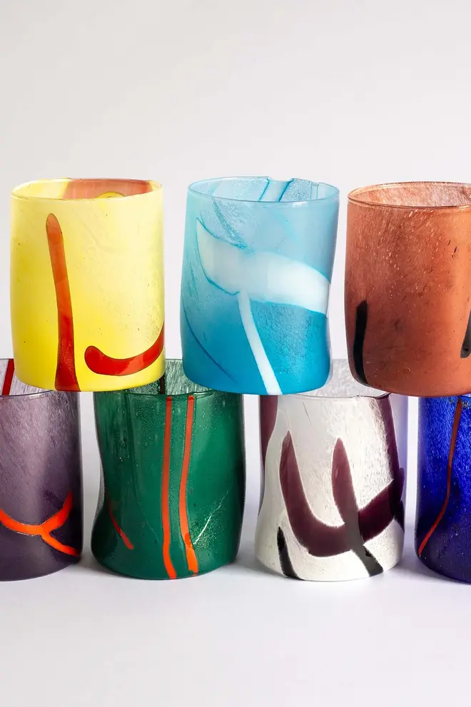 group shot of 7 glasses stacked together