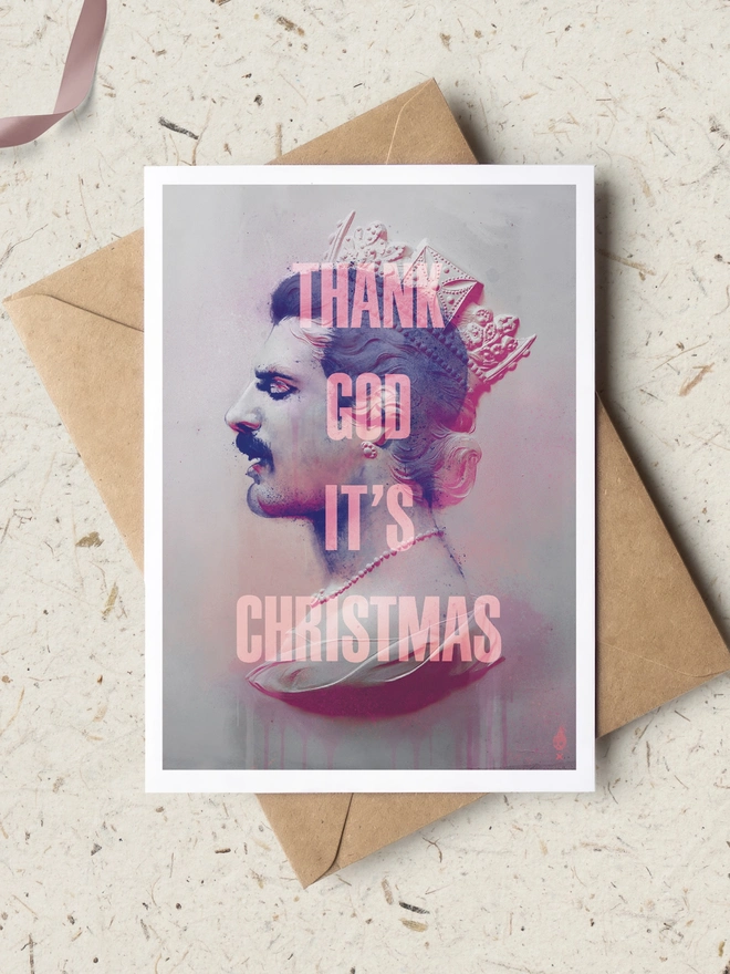 Freddie Mercury Christmas Card Pink