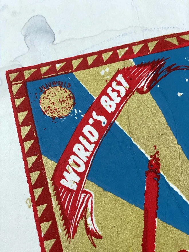 Bring a touch of nostalgic British charm to your space with this striking London Brights limited edition screen-print, inspired by the bold graphics of fireworks labels.     Featuring a vibrant palette of red, blue, and gold, the design showcases dramatic sunburst rays and retro typography, capturing the energy and character of classic mid-century advertising.      Each print includes the artist’s signature and edition number, this piece is perfect for lovers of London, vintage design, and unique statement art.