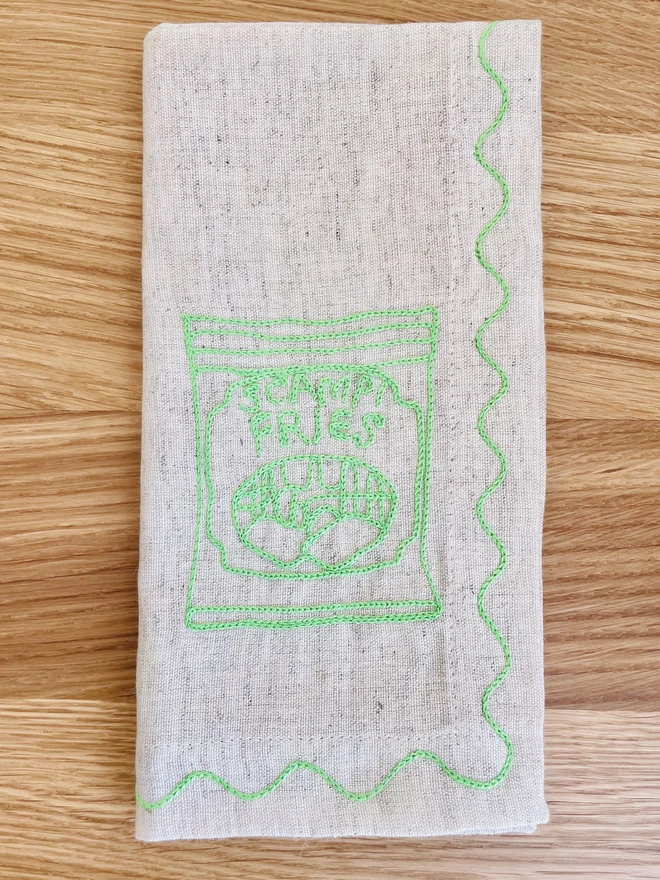 embroidered scampi fries