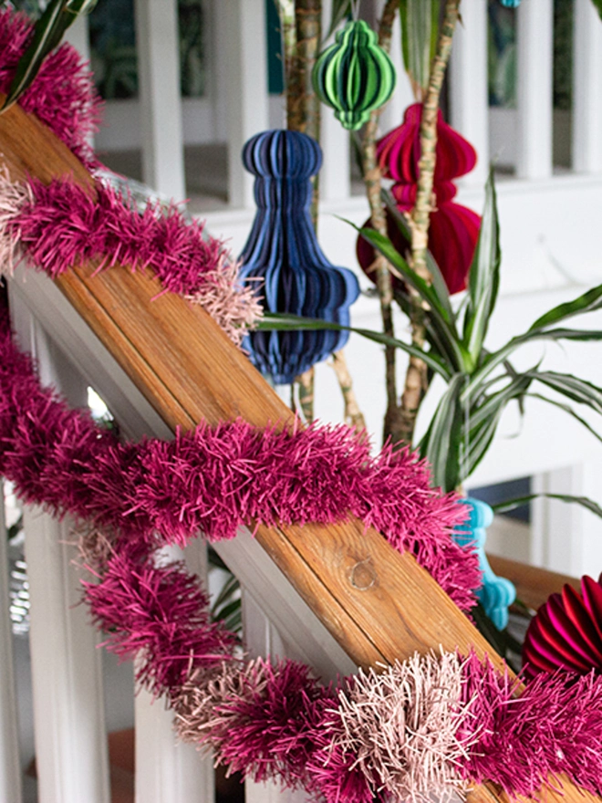 Handmade paper tinsel garland Christmas decoration