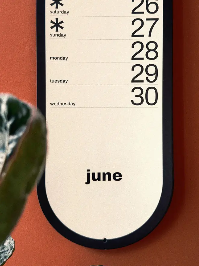 Obok 2027 Arched Wall Calendar month of June, bottom arch visible.