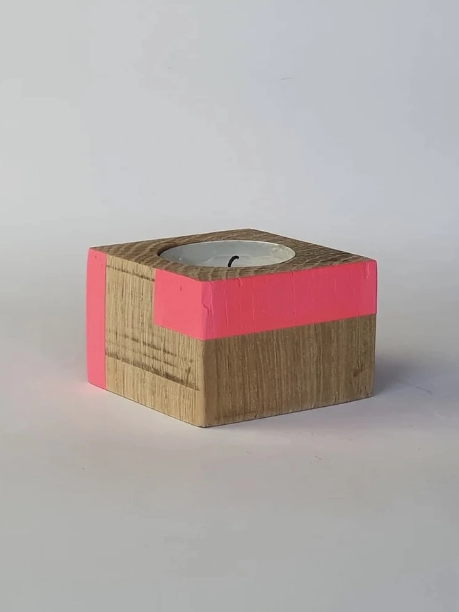 Tiny Stripe Design Wooden Cube Candle