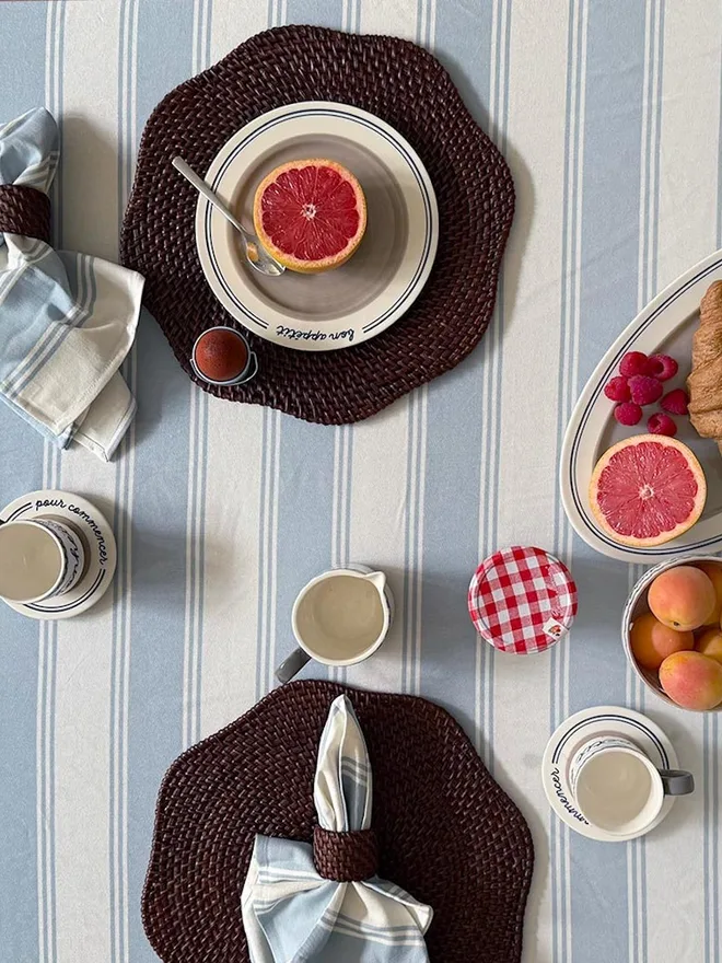 Murano Stripe Organic Ruffled Cotton Tablecloth Ruffle