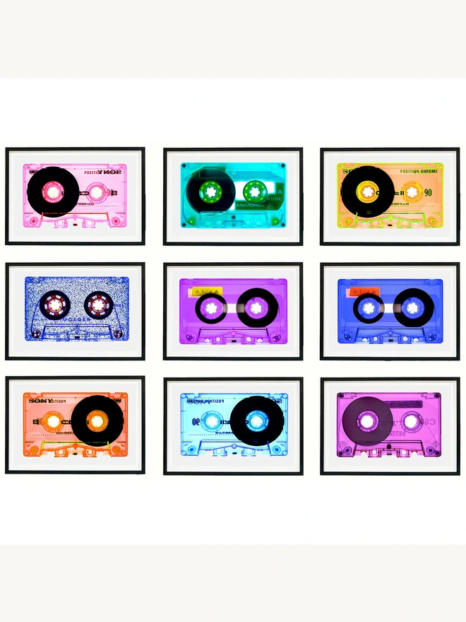 Heidler and Heeps Tape Collection Chrome Tutti Frutti framed in black set of nine