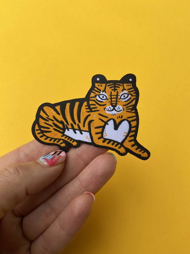 Illustrated orange Tiger woven Iron-on Patch 