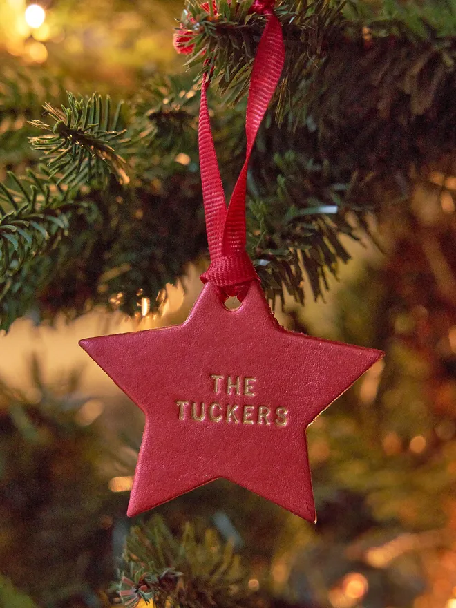 Personalised star leather Christmas tree decoration