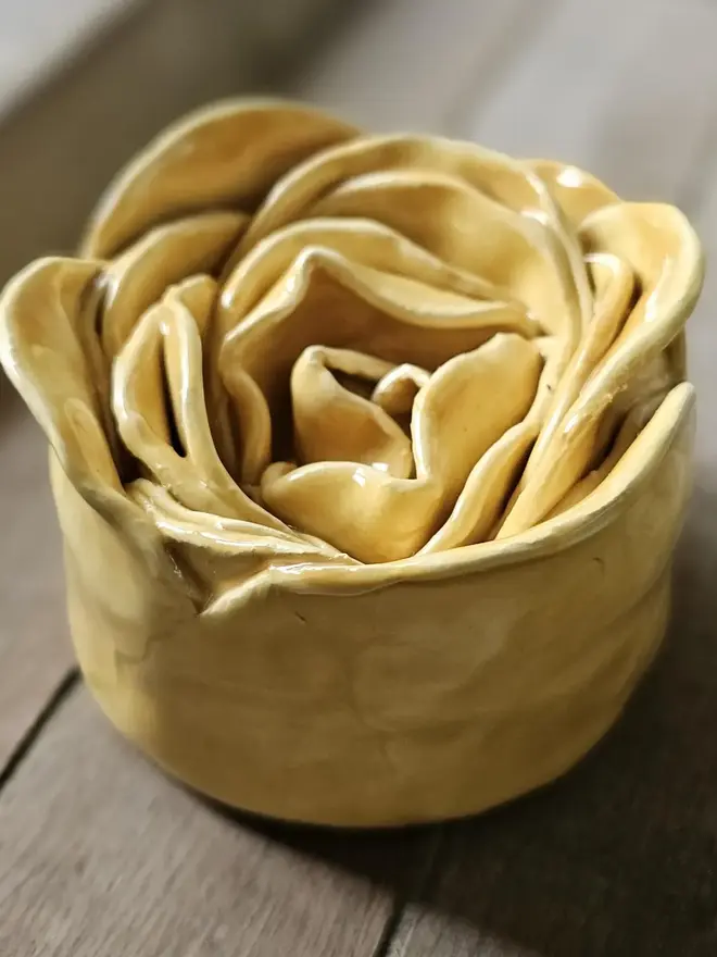 yellow ceramic flower peony collectors pottery gift for botanist flower lover fine art ceramics