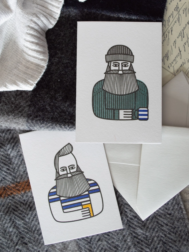 Characterful and humorous mini greeting cards perfect for Dads and brothers who love a quick pint or a warm cup of tea.