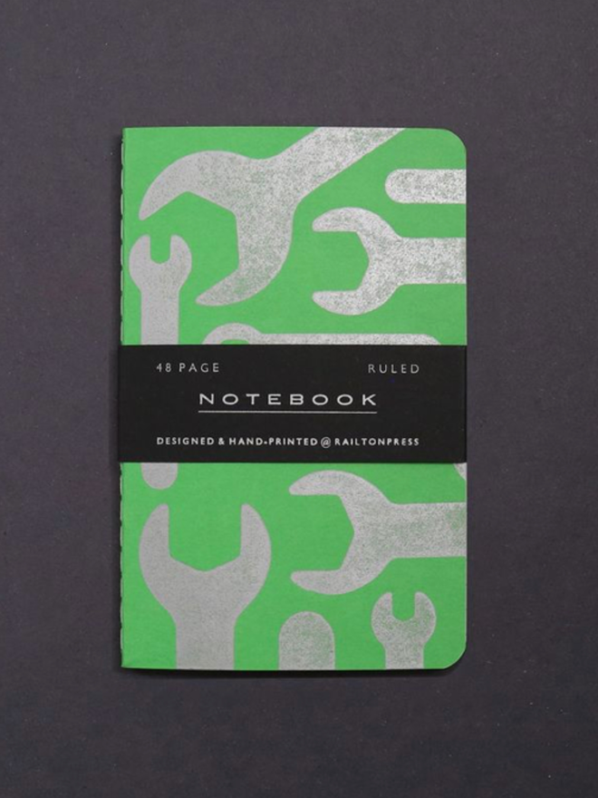Lined Spanner Pocket Notebook. A notebook in green