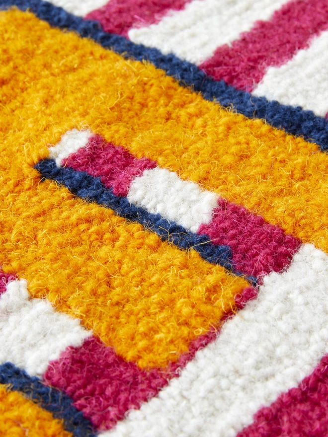 YES - Handmade Pink, White, Orange and Navy Wall Hanging Close Up