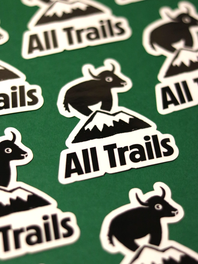 Sticker illustration of a yak on a mountain