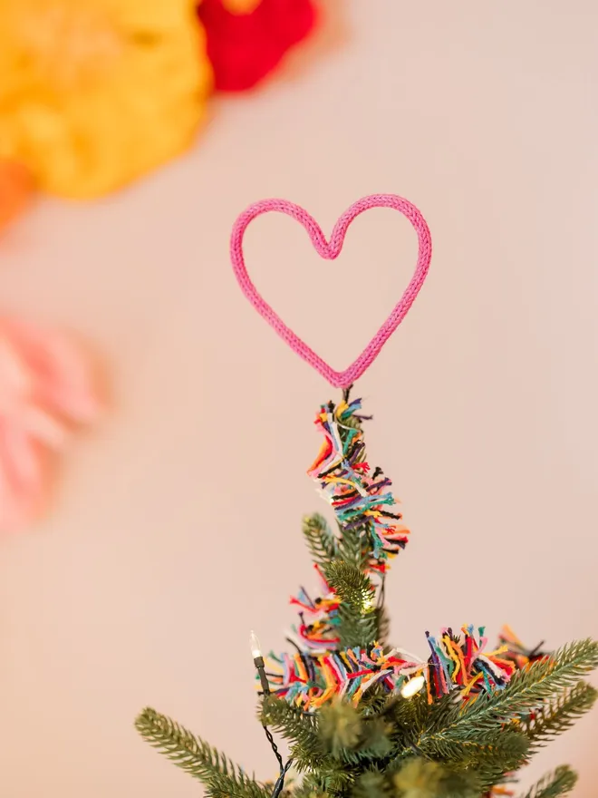 Simple Heart Tree Topper made from string and wire