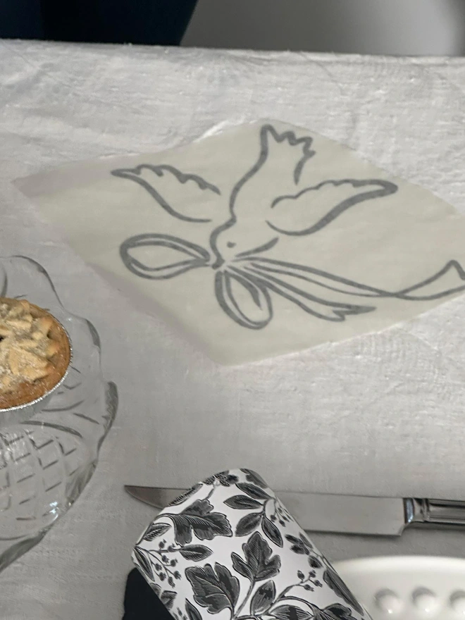 personlaised dove place name tablecloth sticker