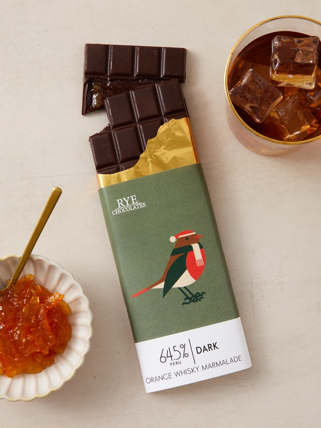 Orange Whisky Marmalade Dark Chocolate Bar - 64.5% Peruvian