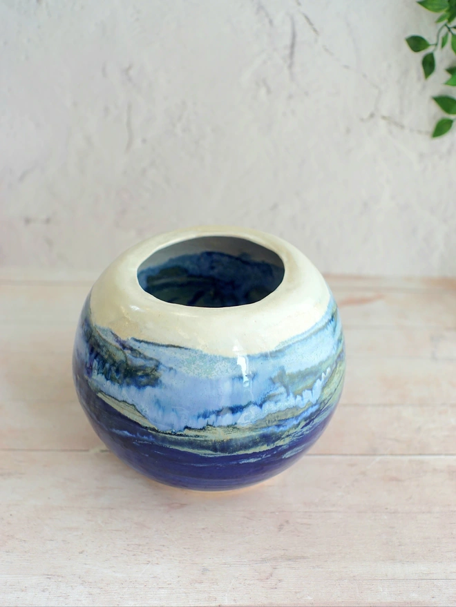 large blue vase, round vase, globe vase, ceramic large vase, vase gift, flower vase, flower gift, gift for flower lovers, Floral gift, blue vase, Jenny Hopps Pottery