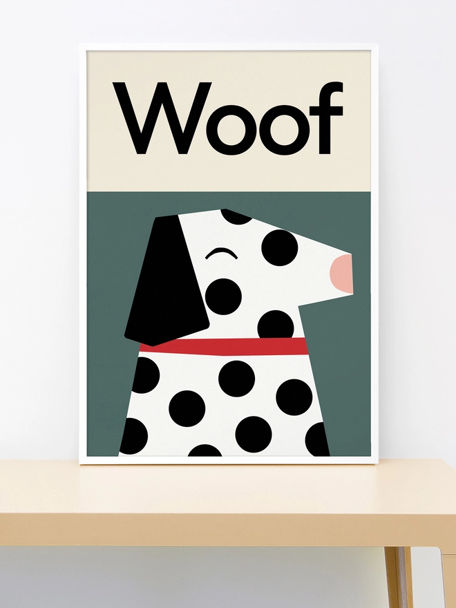 wall print of an illustrated dog on green background