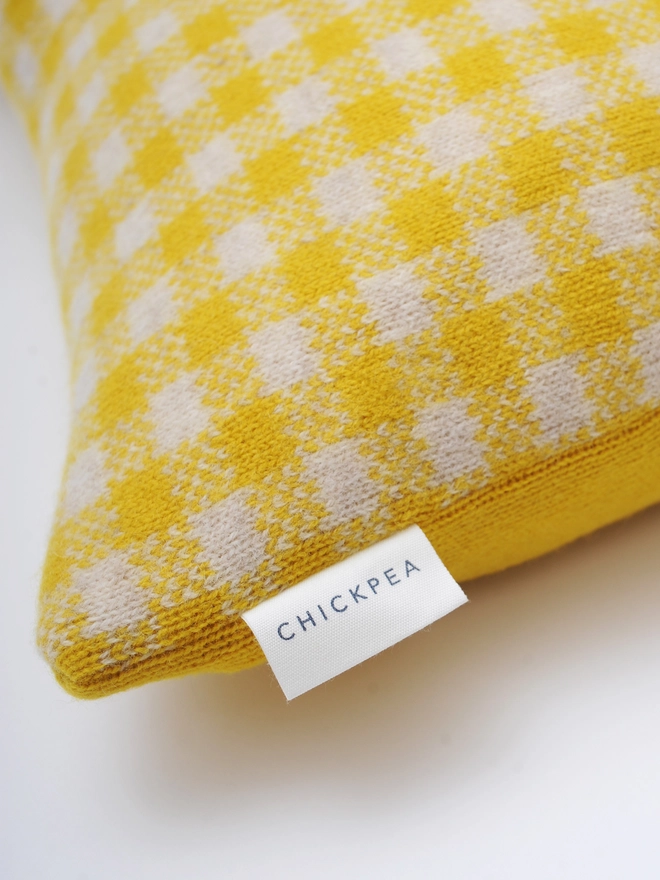 gingham yellow lambswool cushion