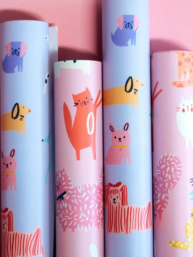 cat and dog wrapping paper rolls