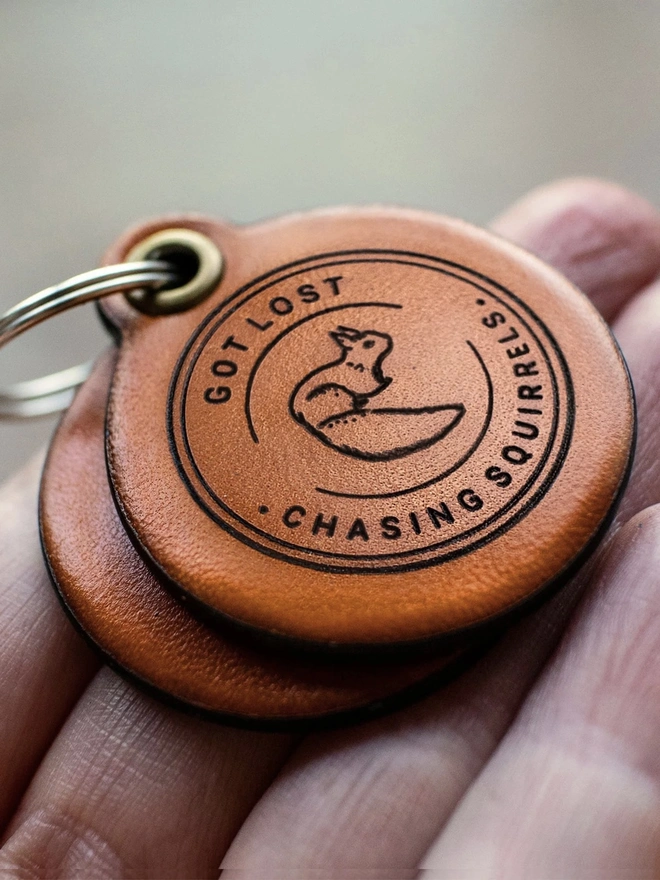 Squirrel Chaser - Double Saddle Tan Leather ID Tag