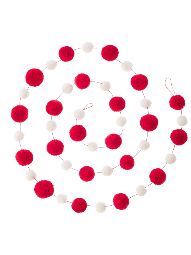 Christmas Red and White Pom Pom Garland