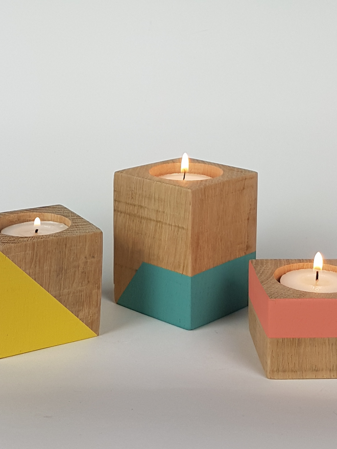 Tall Geometric Design Wooden Cube Candle