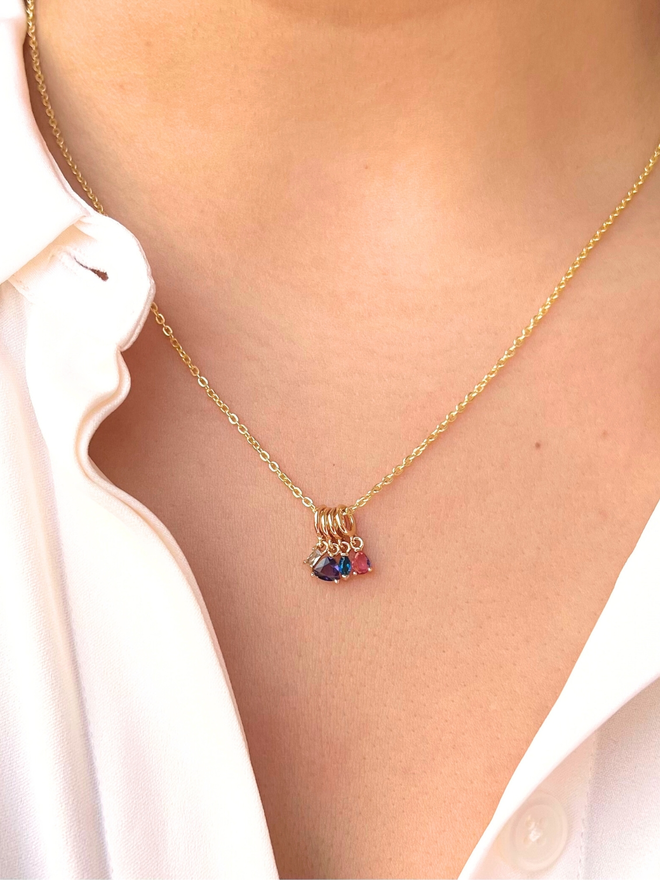 multi birthstone mini charms on fine gold chain necklace