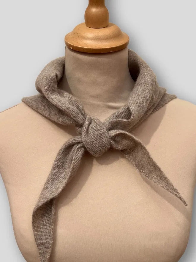 Merino Triangle Scarf Mushroom on Mannequin