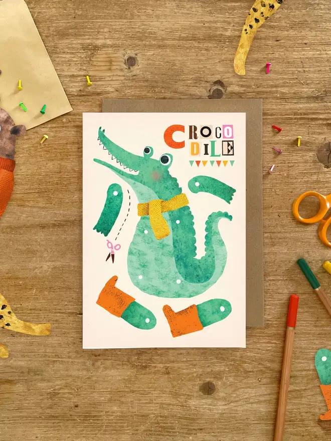 crocodile split pin puppet card