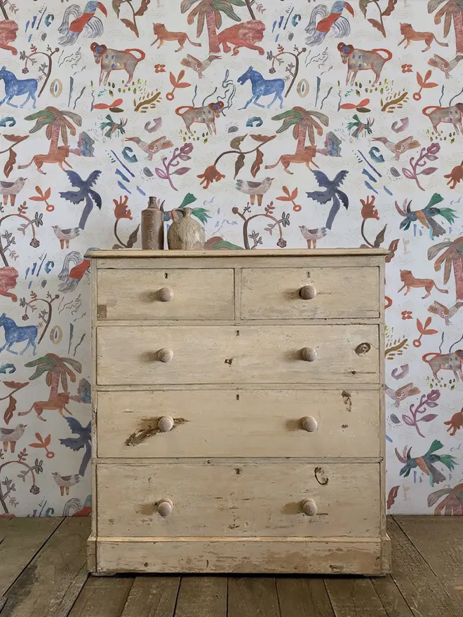 beasties illustrated animals wallpaper. a white background wallpaper patterned with different coloured animals.