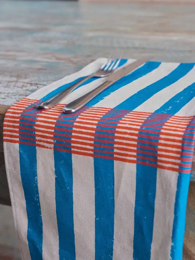 Orange and blue stripe napkins 