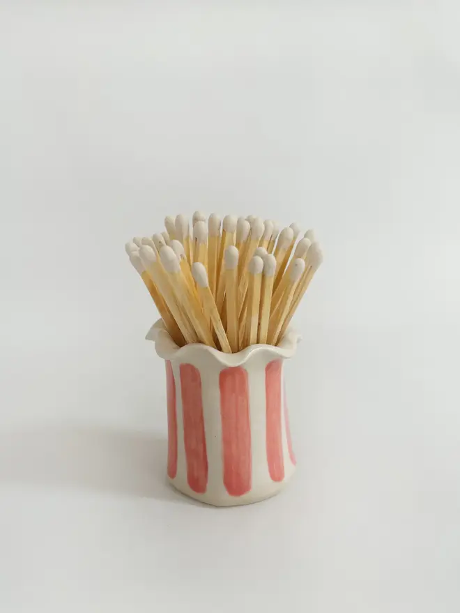 pink stripe ceramic matchstick holders