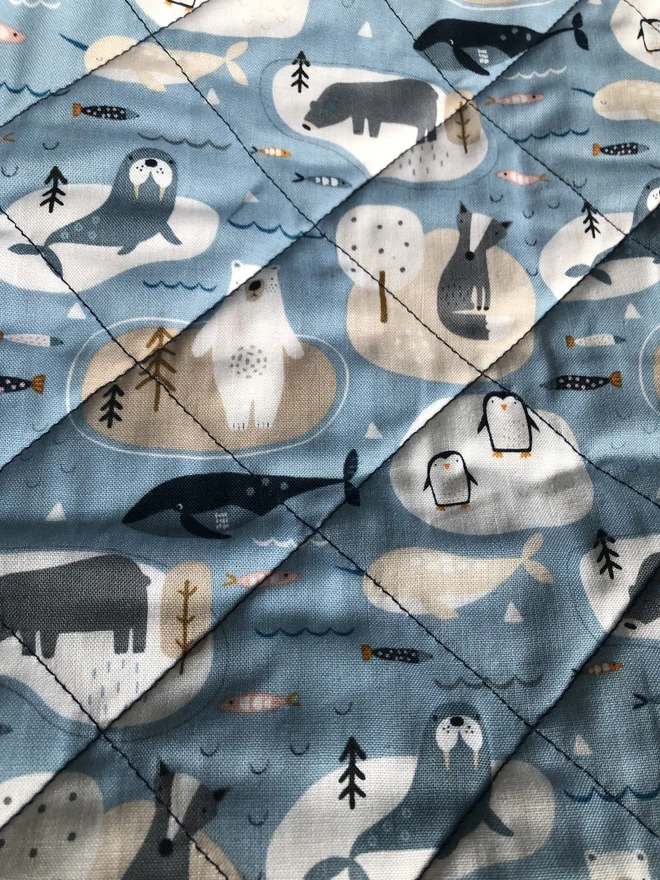 Arctic Animal Print Backing to Winter Star Baby Quilt