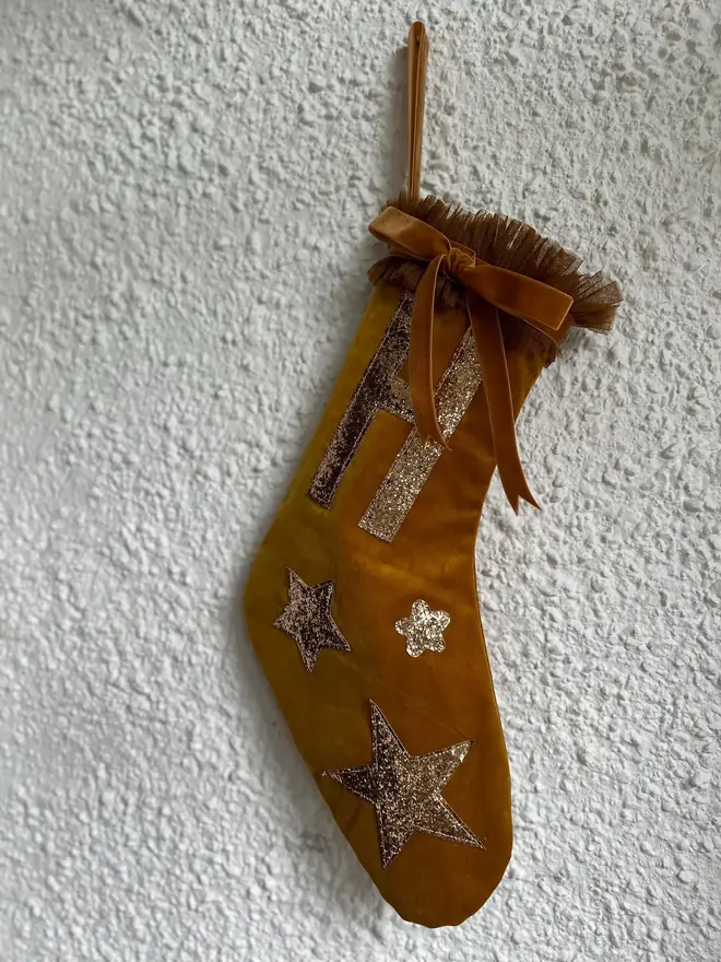 Mustard Personalised Velvet Christmas Stocking.webp