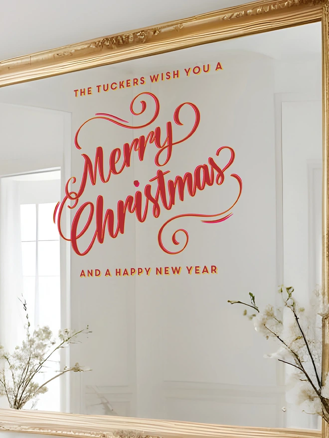 personalised wishing you a merry christmas on a mirror