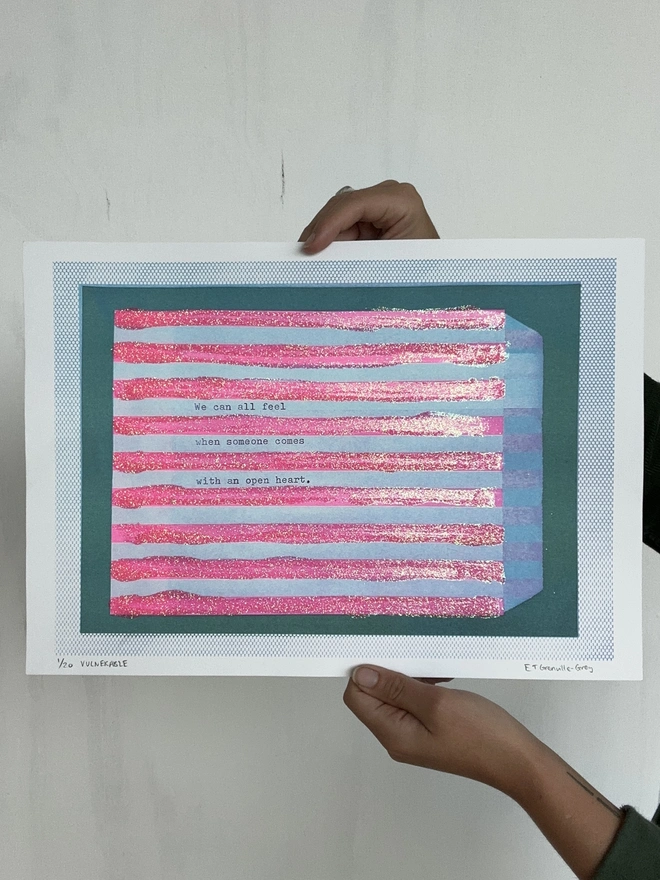 A3 Pink Glittery Vulnerable Risograph Wall Print