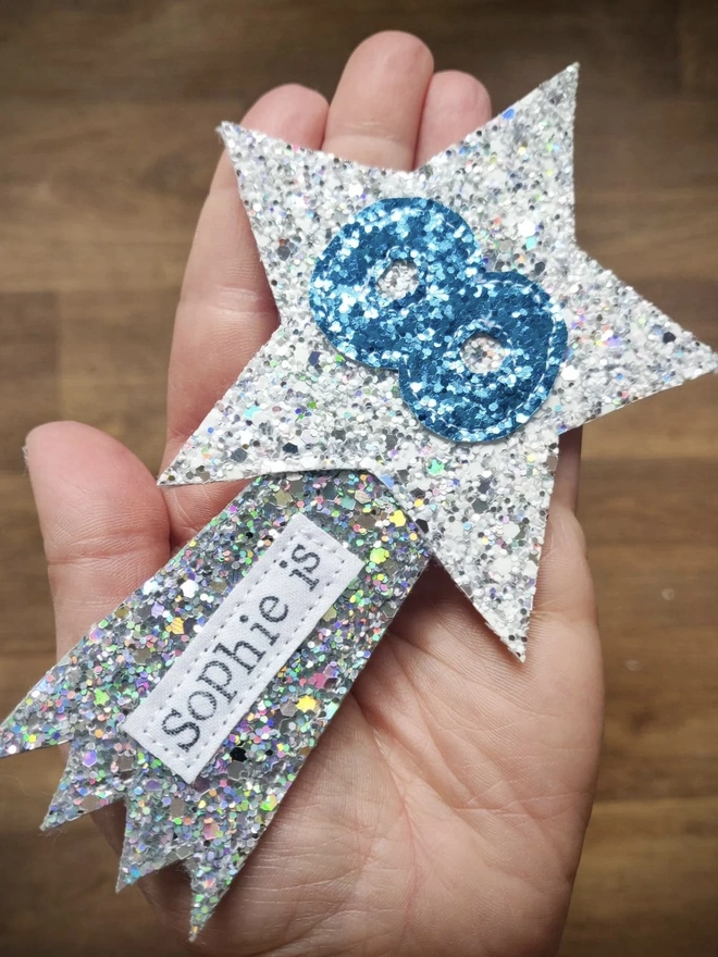 Small Personalised Glitter Shooting Star Birthday Badge