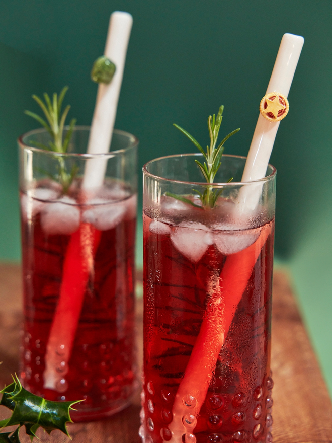 Mince pie and brussel sprout Christmas straws