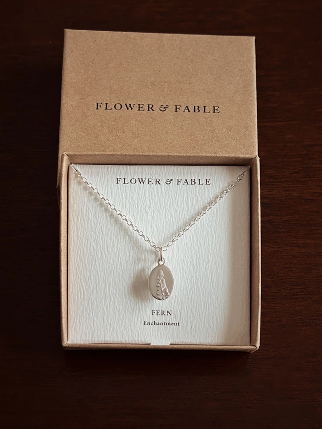 Fern Medal Charm with Belcher Chain ~ Sterling Silver