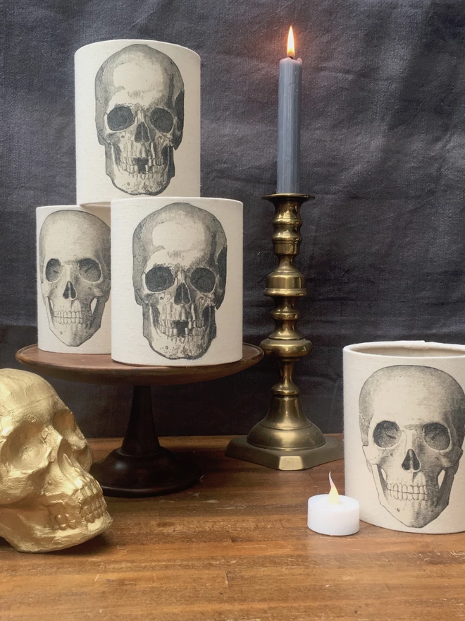 Halloween skull lanterns with candles