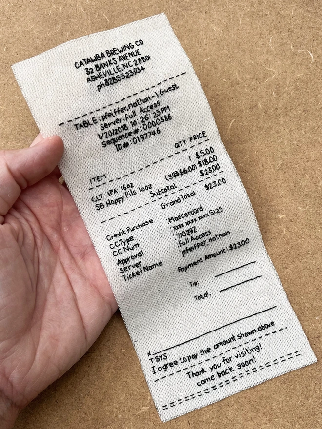 Personalised Embroidered Reciept