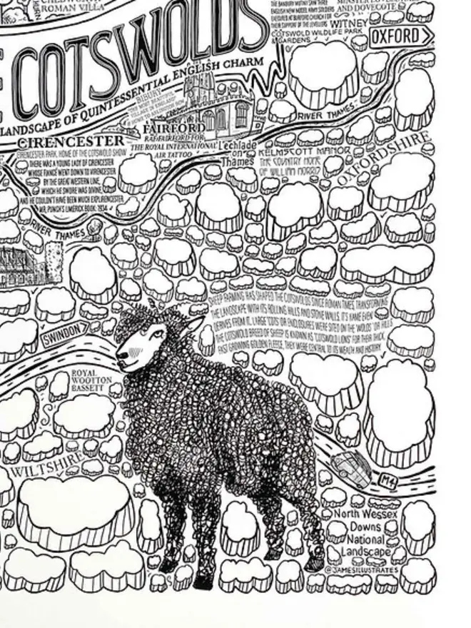 Cotswolds Poster Wall Art Print Sheep