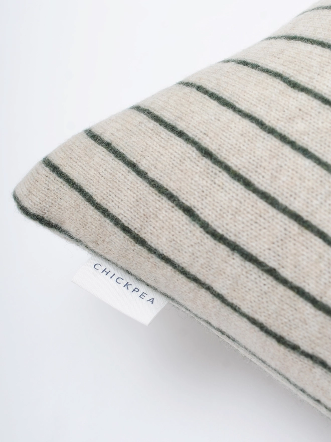 stripe green lambswool cushion