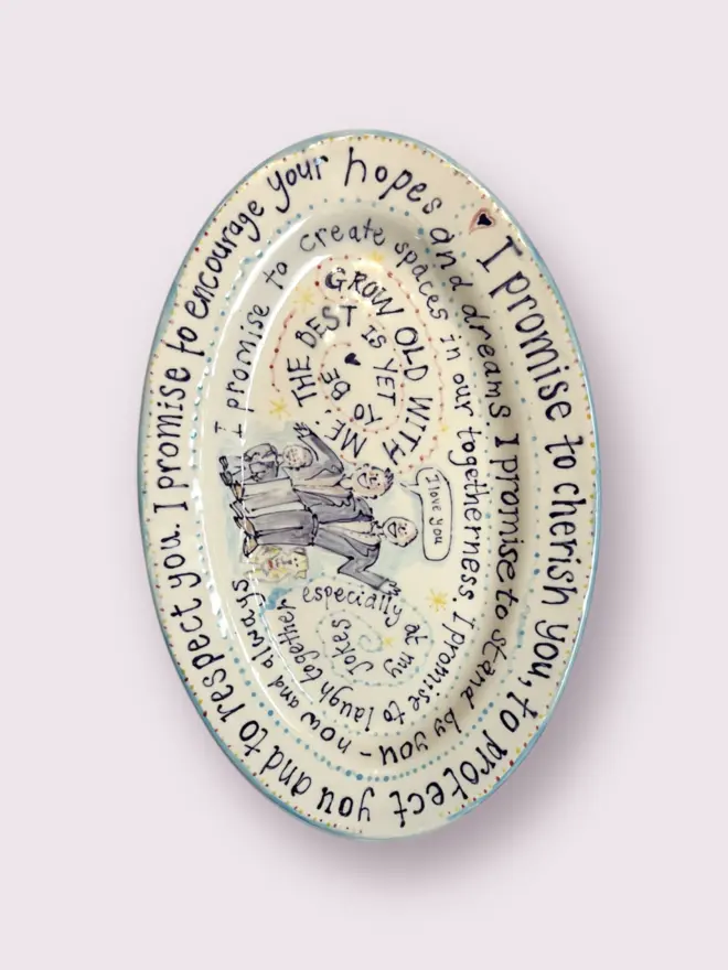 Wedding Vows: This small platter captures your wedding day perfectly, with the happy couple featured. Treasured heirloom gift, highly personalised and bespoke. 