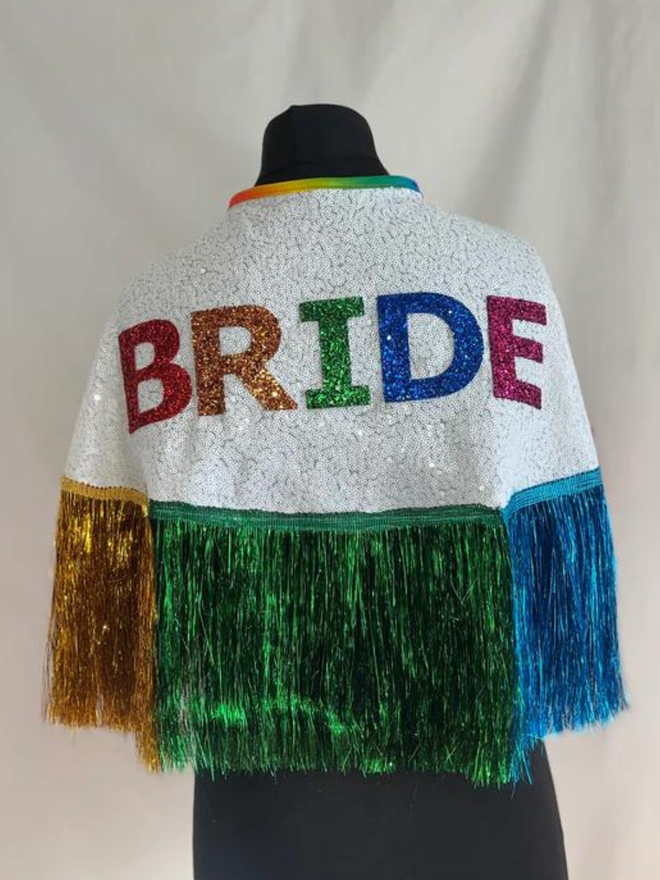 Bride rainbow sequin cape